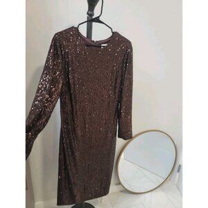 Tuckernuck SAINTART Sequin Midi Dress Sz Medium Brown